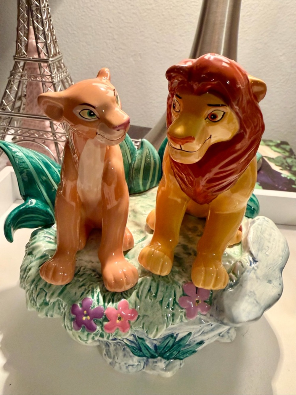 Disney Simba and Nala Figurine Set Vintage 1994, Ceramic Schid Music Box switch